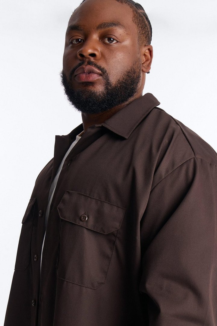Dickies Twill Long Sleeve Work Shirt - Dark Brown
