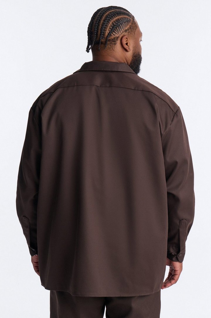 Dickies Twill Long Sleeve Work Shirt - Dark Brown