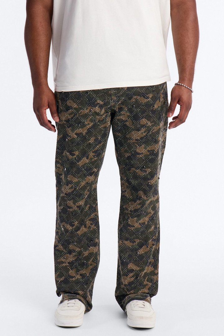 Stacked Slim Flare Rhinestone Hatch Jean - Camouflage