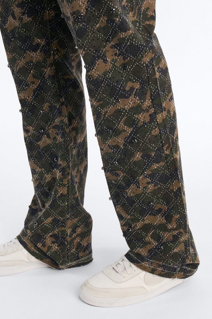 Stacked Slim Flare Rhinestone Hatch Jean - Camouflage