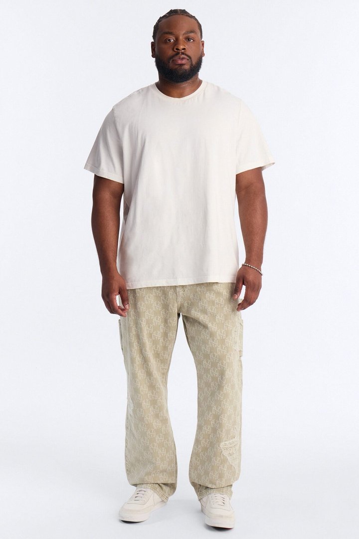 Straight Break Wide Monogram Distressed Jean - Sage