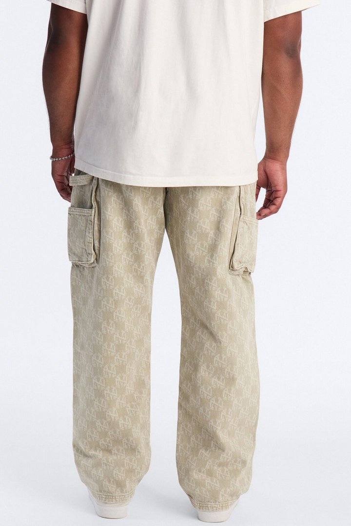 Straight Break Wide Monogram Distressed Jean - Sage