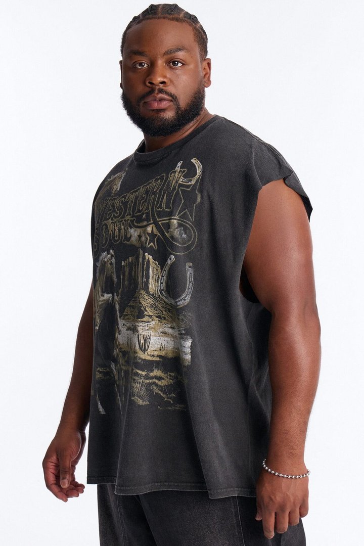 Western Soul Vintage Muscle Tee - BlackWash