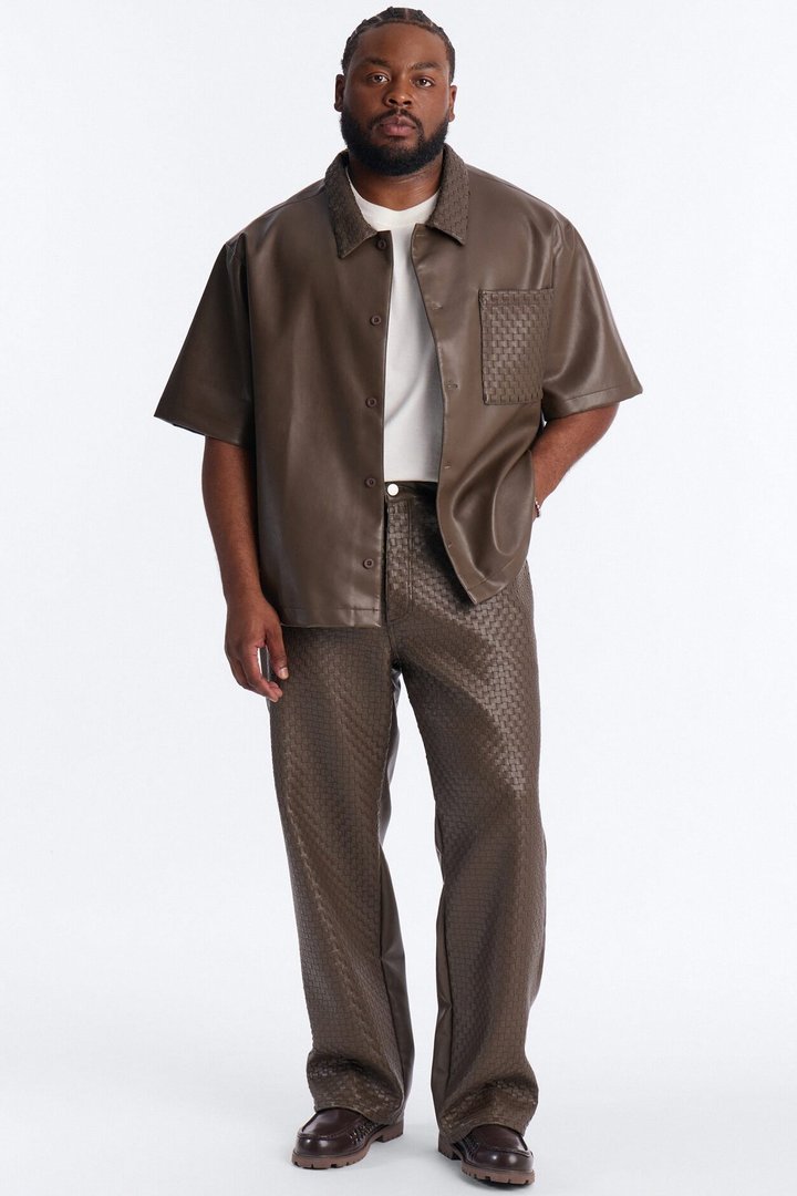 Don't Cross Me Weaved Faux Leather Straight Pant - Brown