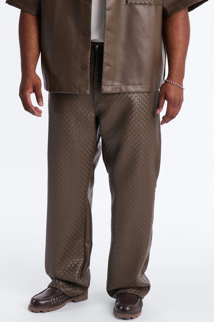 Don't Cross Me Weaved Faux Leather Straight Pant - Brown