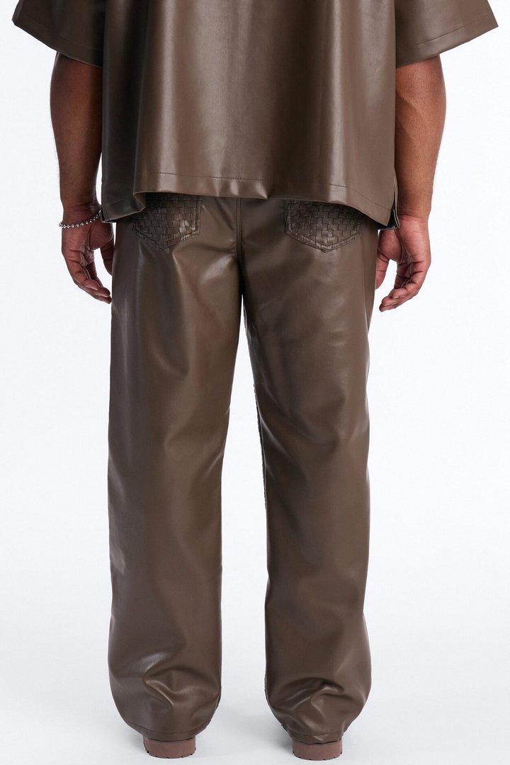 Don't Cross Me Weaved Faux Leather Straight Pant - Brown