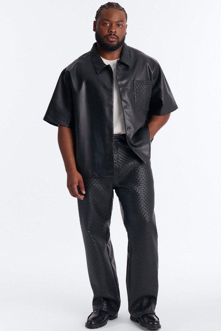 Don't Cross Me Weaved Faux Leather Straight Pant - Black