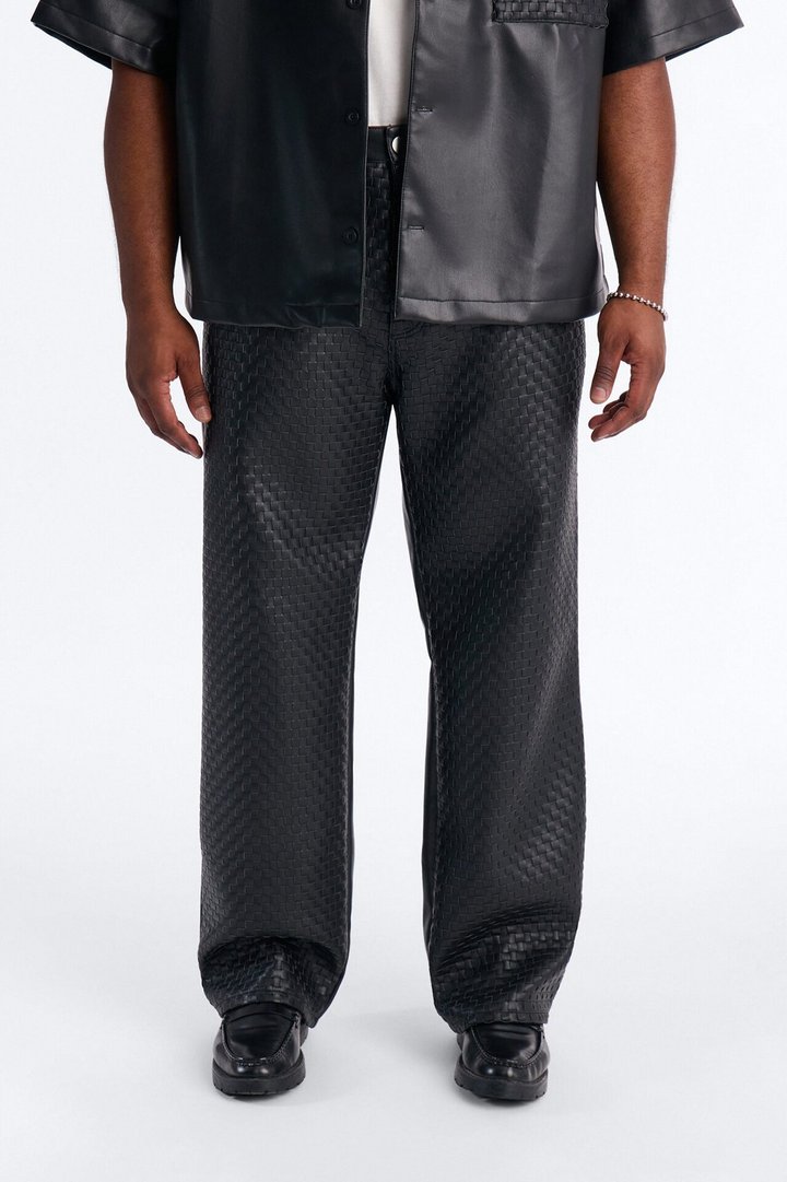 Don't Cross Me Weaved Faux Leather Straight Pant - Black