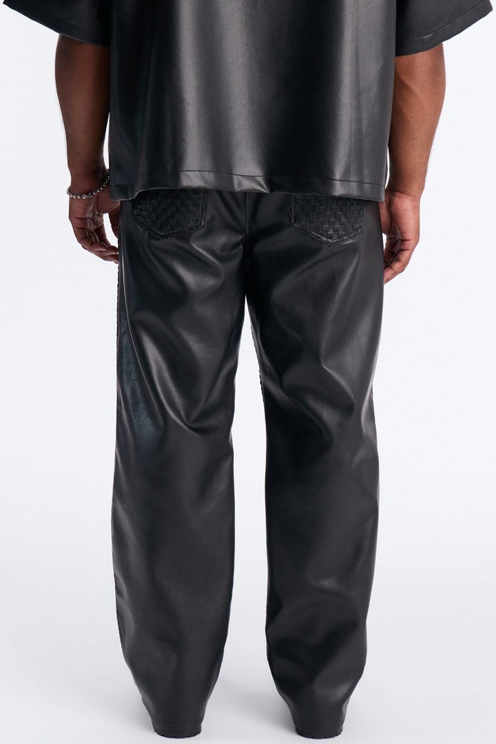Don't Cross Me Weaved Faux Leather Straight Pant - Black