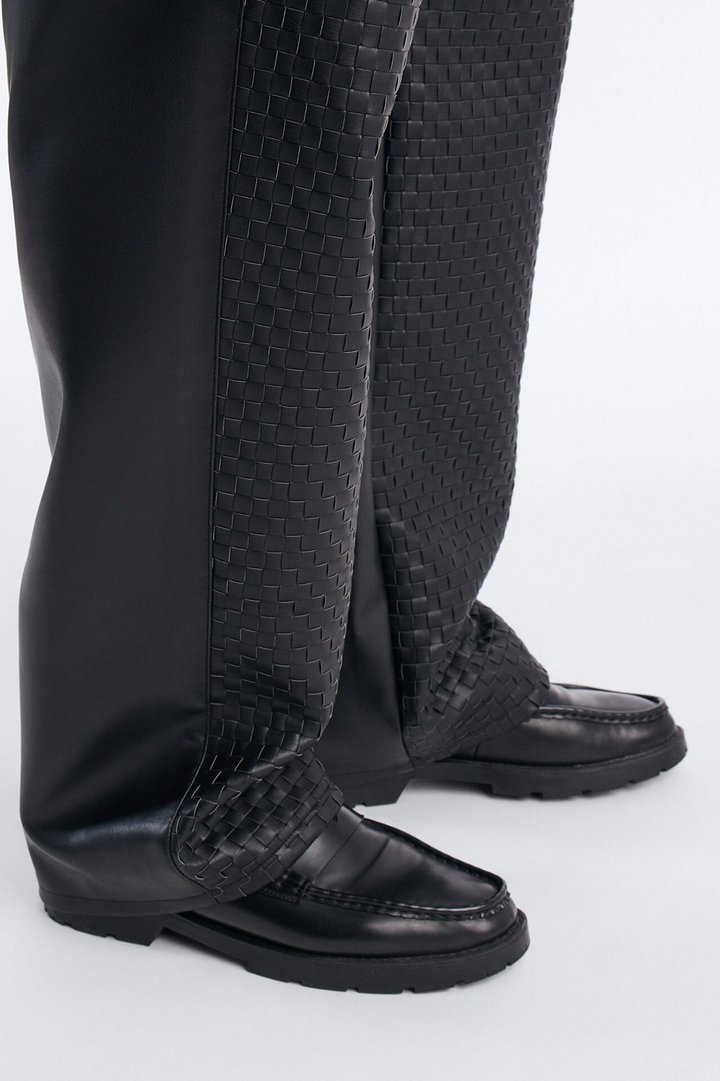 Don't Cross Me Weaved Faux Leather Straight Pant - Black