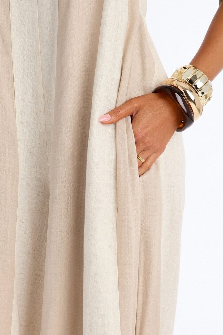 Michelle Striped Strapless Linen Jumpsuit - Taupe