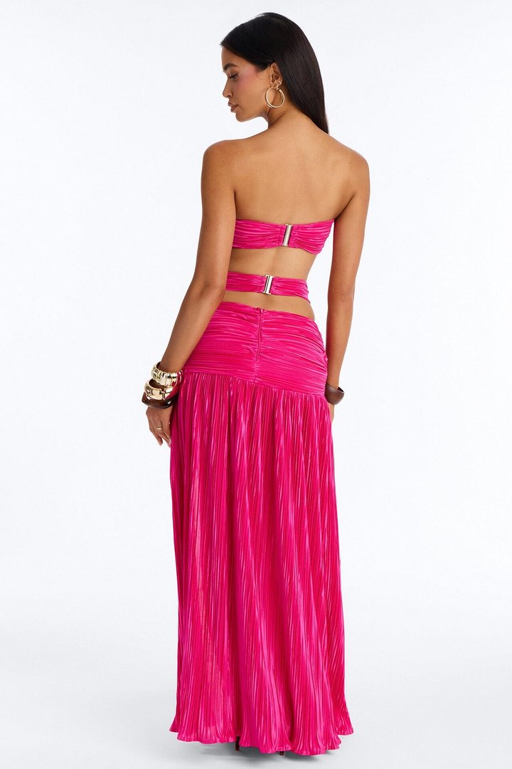 Raina Strapless Plisse Skirt Set - Fuchsia