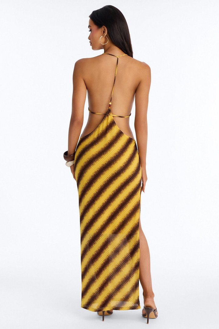 Midnight Heat Backless Maxi Dress - Yellow/combo