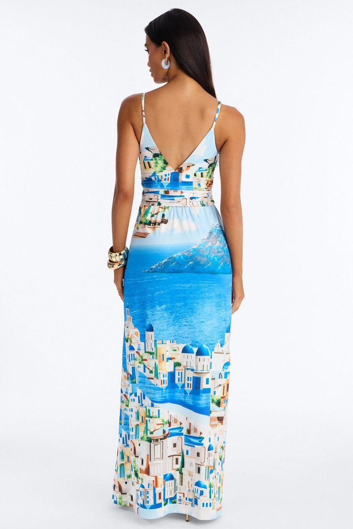Havana Honey Halter Maxi Dress - Blue/combo