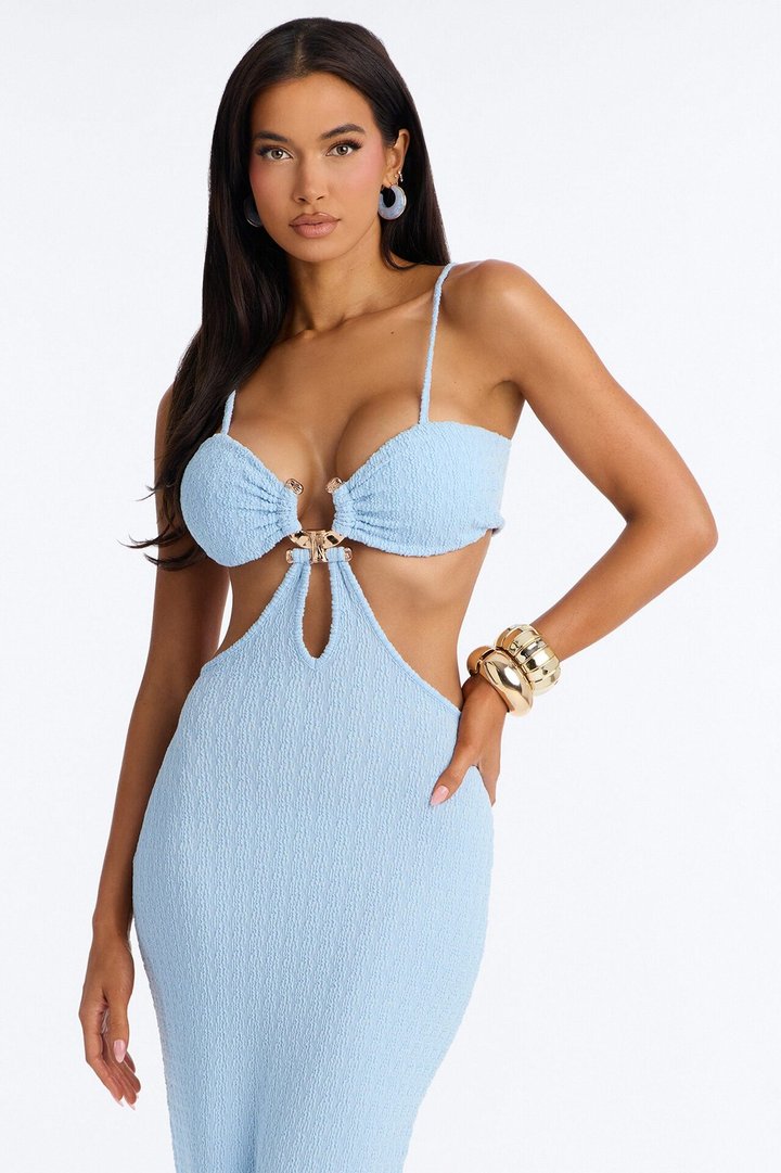 Faye Textured Maxi Dress - Light Blue