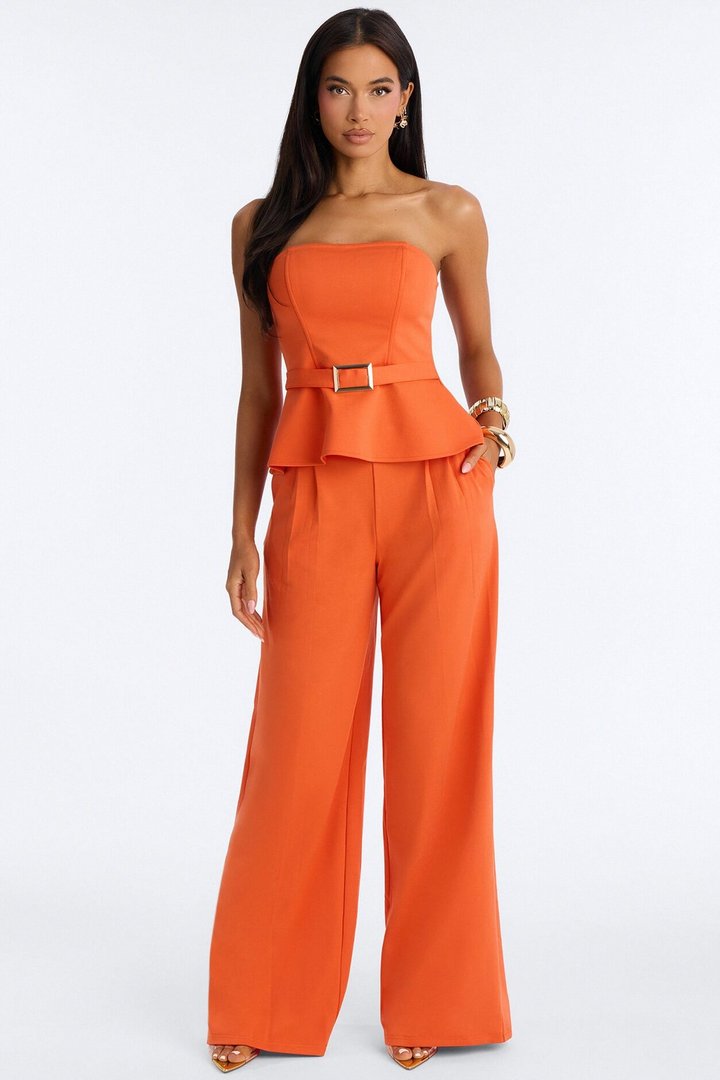 Georgia Strapless Peplum Pant Set - Orange