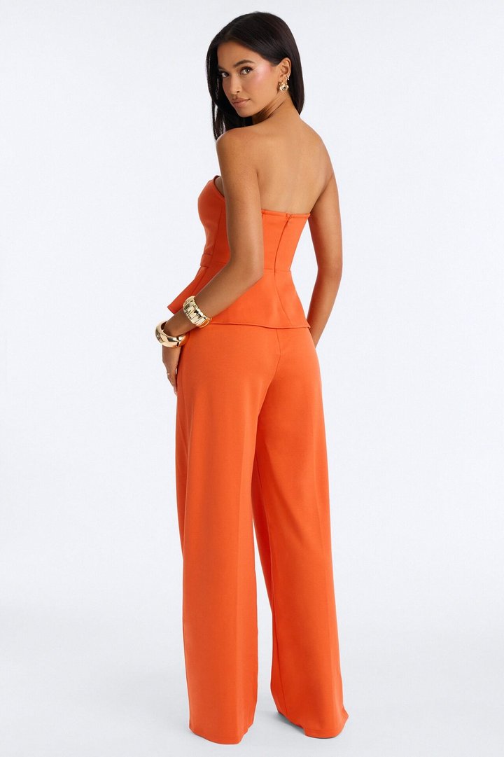 Georgia Strapless Peplum Pant Set - Orange