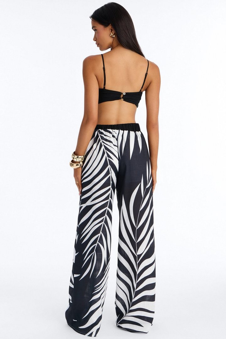 Talia Linen Pant Set - Black/White