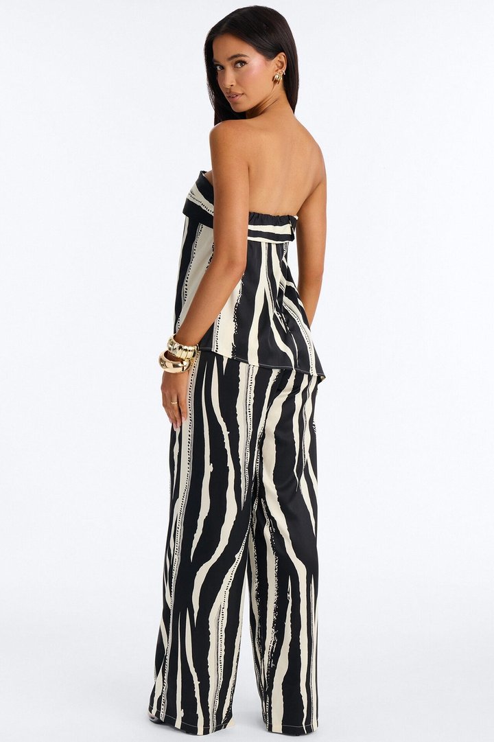 Mella Draped Wide Leg Jumpsuit - Black/White