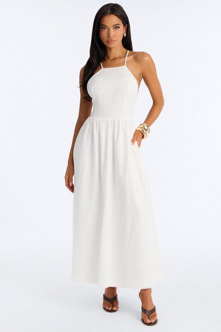 Kaylee Lace Up Back Maxi Dress - White