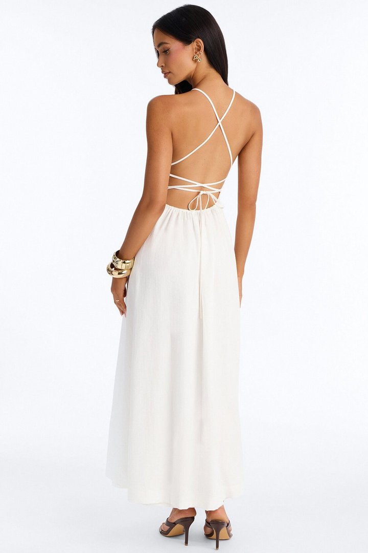 Kaylee Lace Up Back Maxi Dress - White