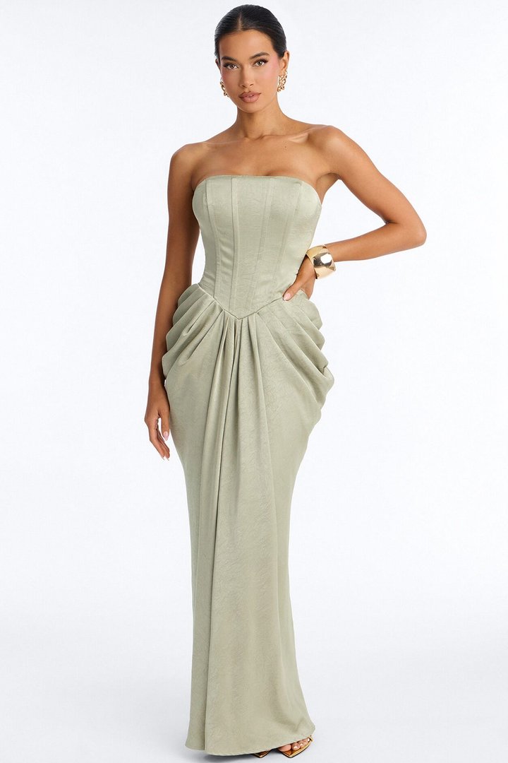 Maeve Draped Satin Gown - Sage