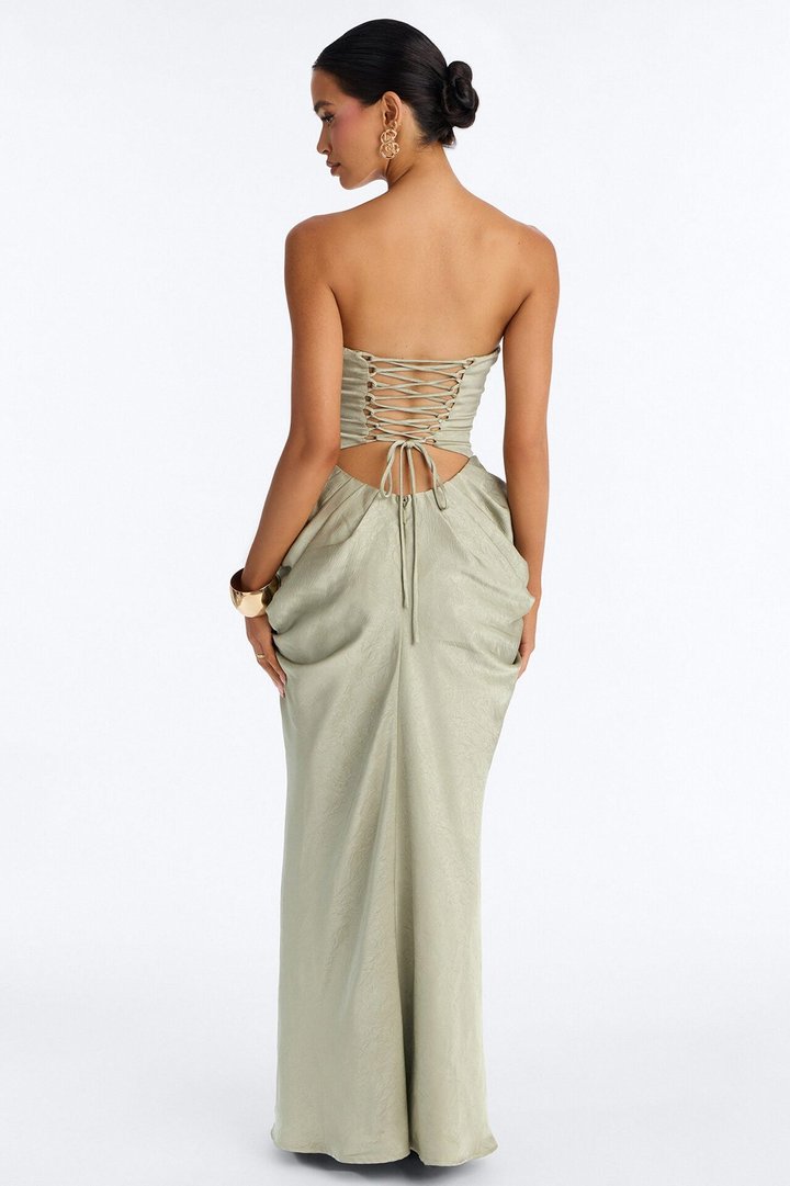 Maeve Draped Satin Gown - Sage