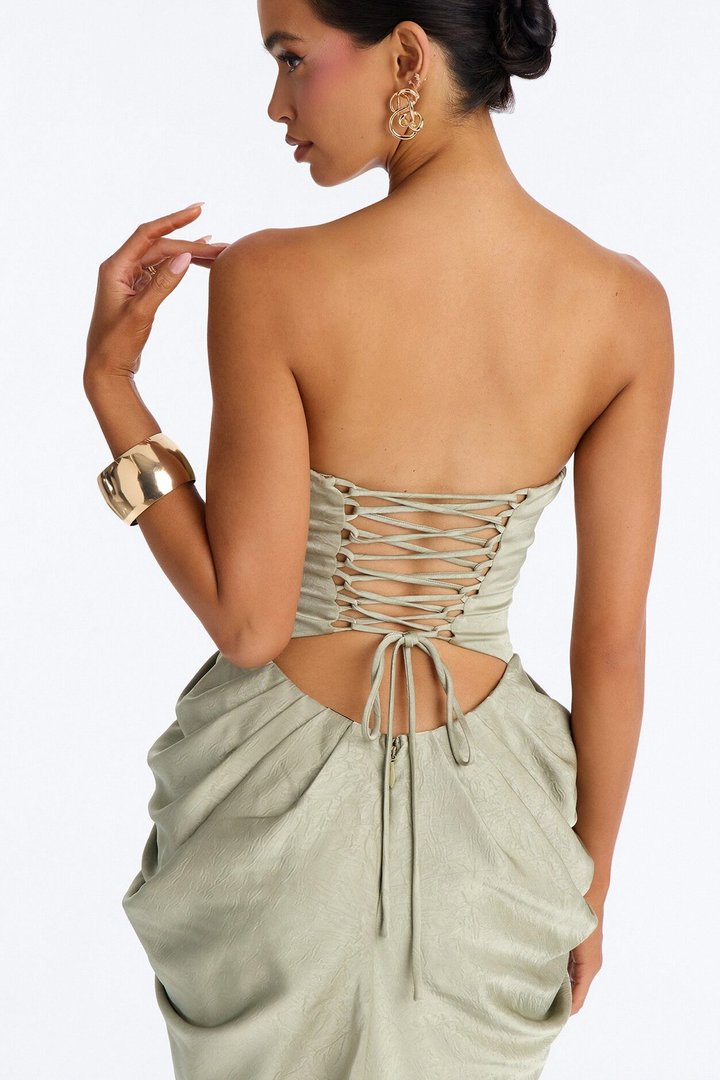 Maeve Draped Satin Gown - Sage