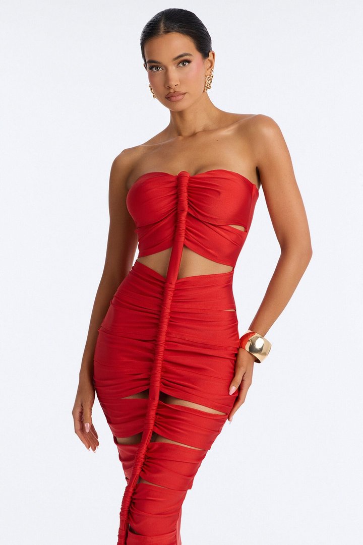 Soranda Ruched Midi Dress - Red