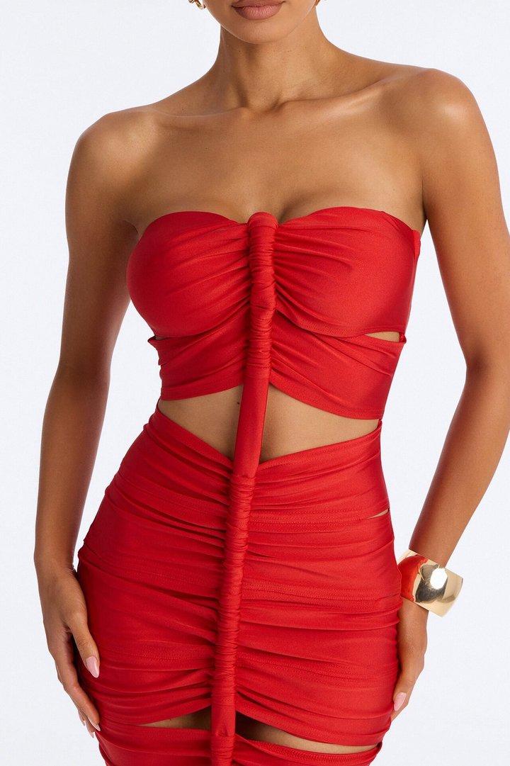 Soranda Ruched Midi Dress - Red