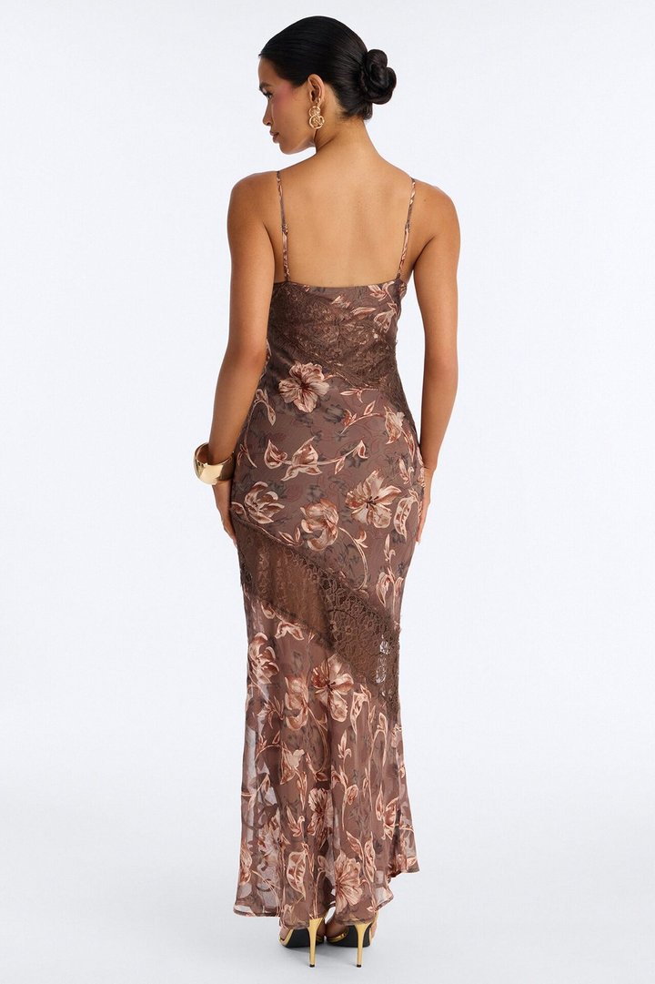 Layla Chiffon Maxi Dress - Brown/combo