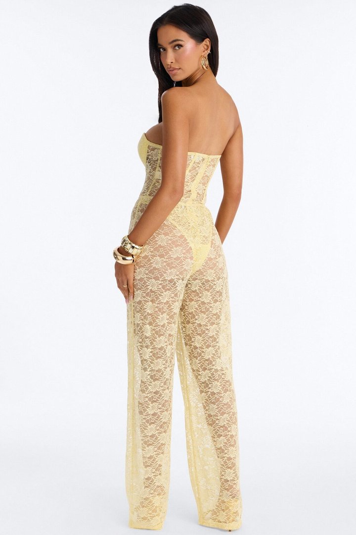 Laced In Lust Corset Pant Set - Butter Yellow