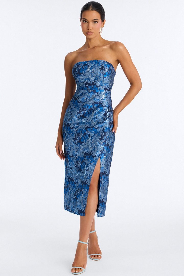 Amaria Jacquard Midi Dress - Navy/combo