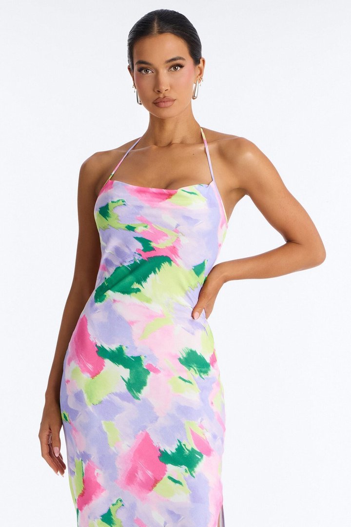 Ivy Backless Cowl Neck Maxi Dress - Lavender/combo