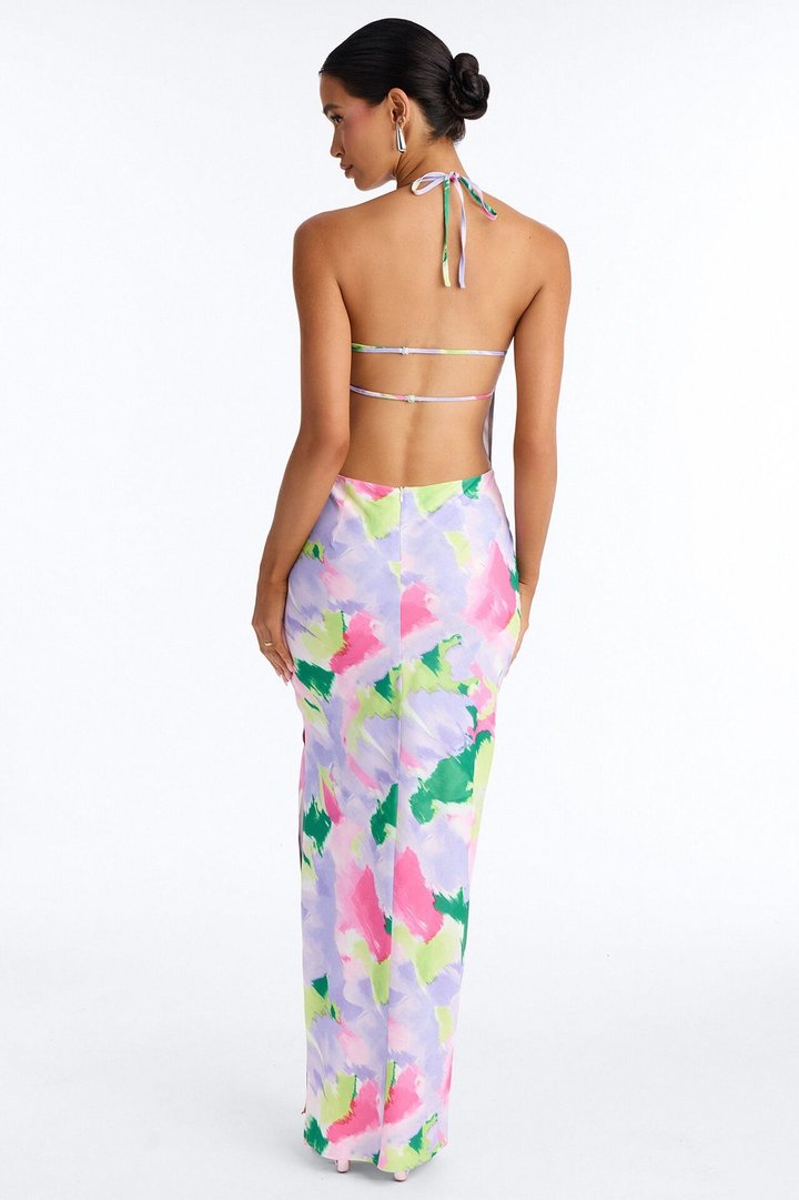 Ivy Backless Cowl Neck Maxi Dress - Lavender/combo