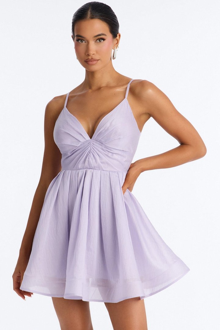 Janelle Pleated Organza Mini Dress - Lavender