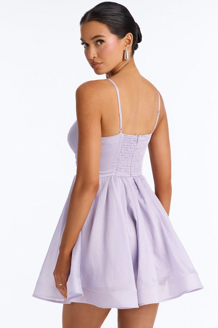 Janelle Pleated Organza Mini Dress - Lavender