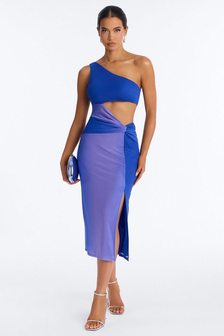 Natalia Ombre Mesh Midi Dress - Blue
