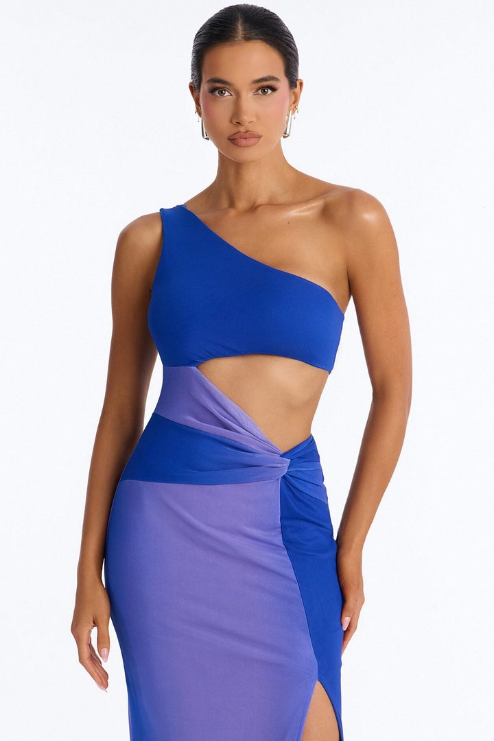 Natalia Ombre Mesh Midi Dress - Blue