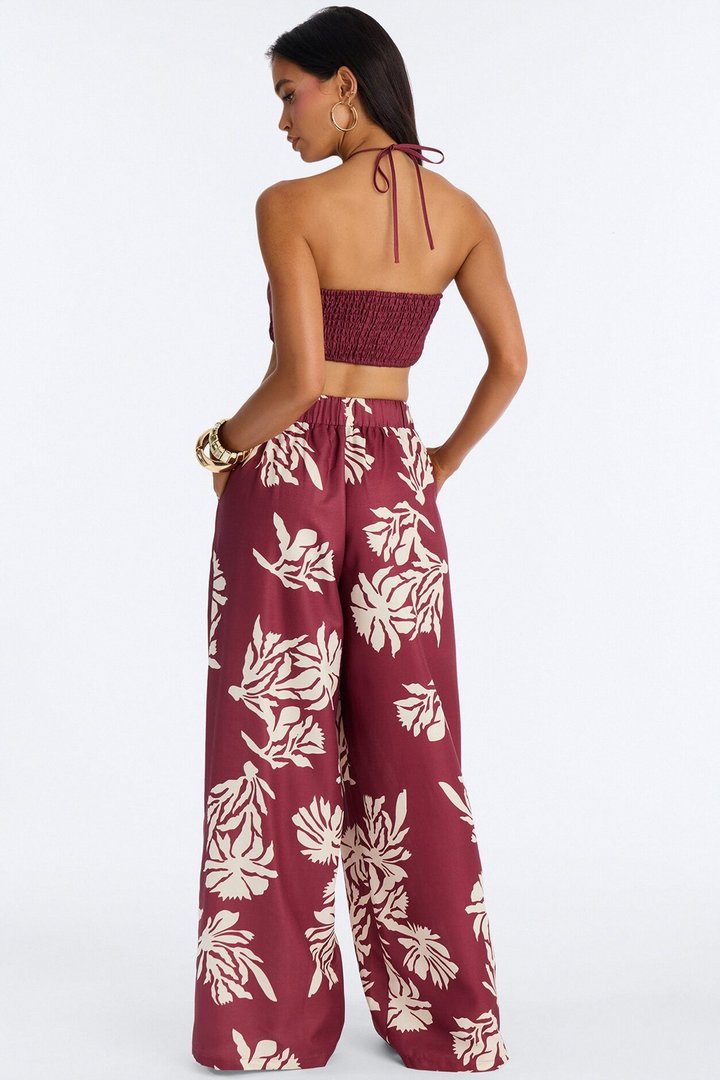 Hibiscus Moon Pant Set - Burgundy
