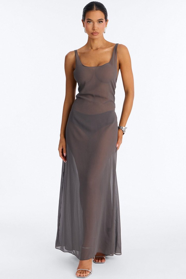 Can't Be Replaced Chiffon Maxi Dress - DarkGrey