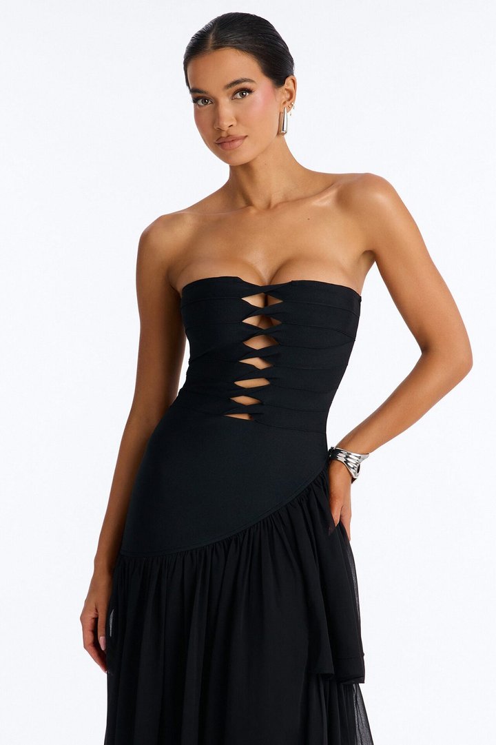 Center Stage Cut Out Bandage Maxi Dress - Black