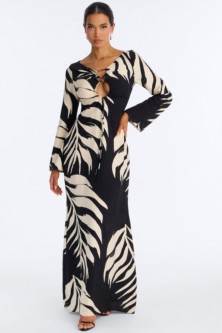 Tulum Days Linen Maxi Dress - Black/combo