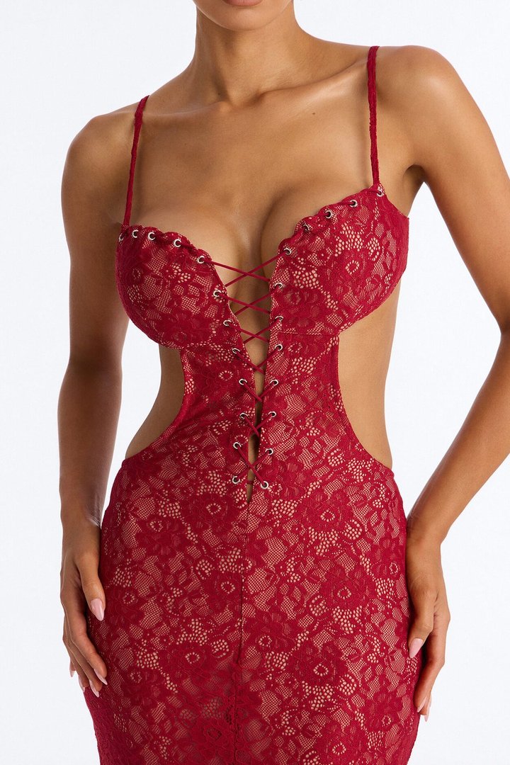 Seduce The Night Lace Maxi Dress - DarkRed