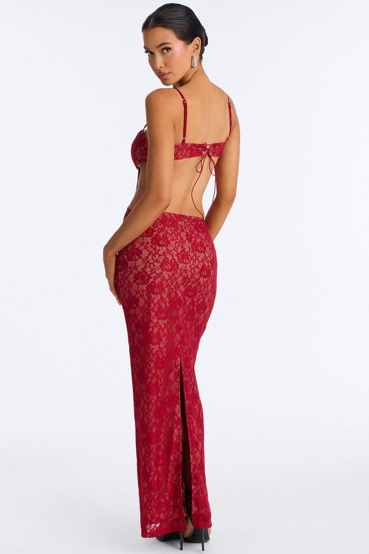 Seduce The Night Lace Maxi Dress - DarkRed