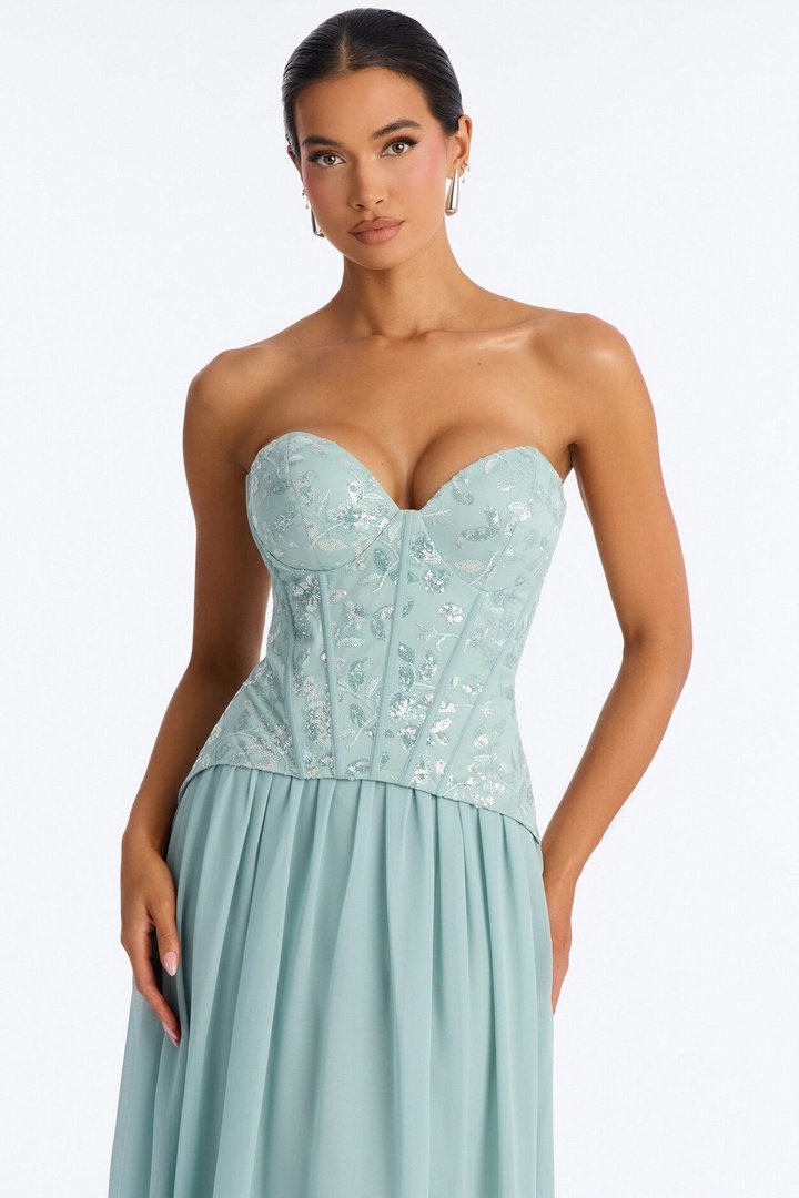Maisie Corset Chiffon Gown - Sage