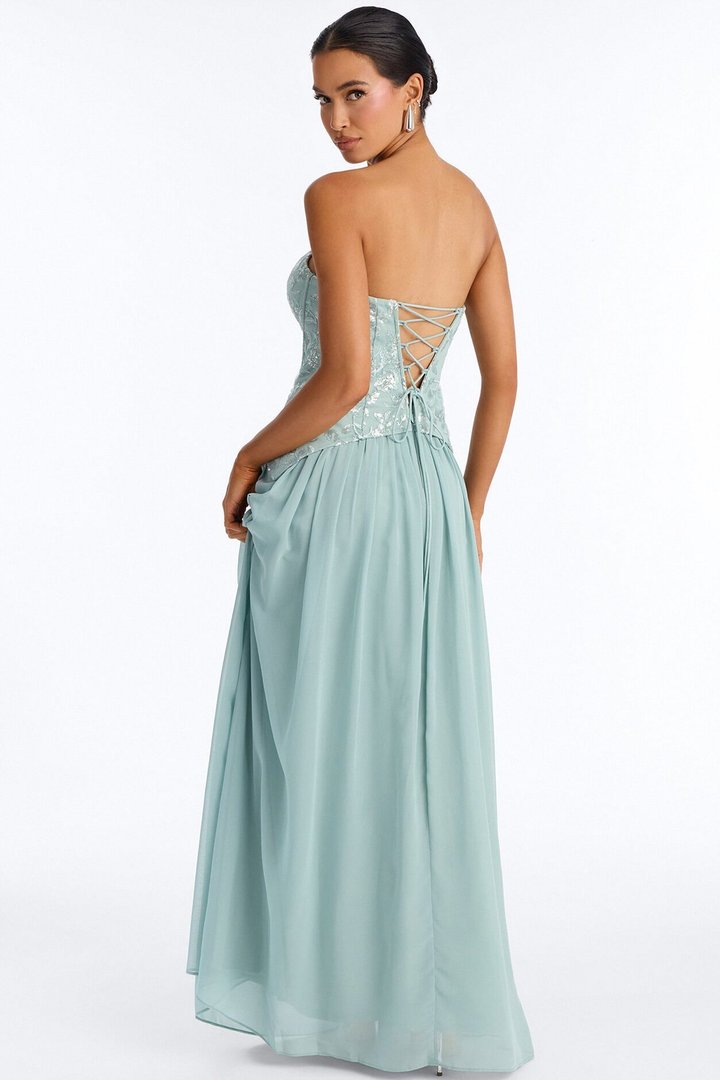 Maisie Corset Chiffon Gown - Sage