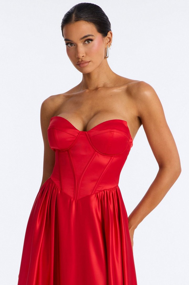 Scarlett Corset Satin Gown - Red