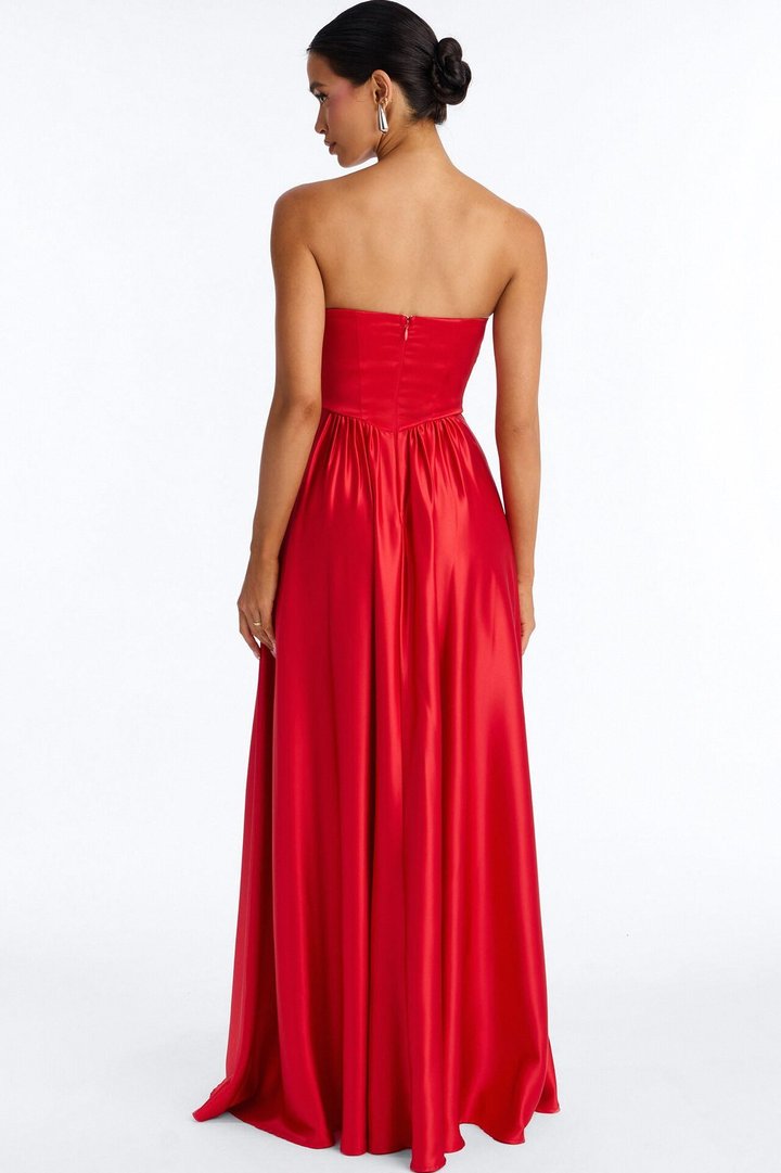 Scarlett Corset Satin Gown - Red