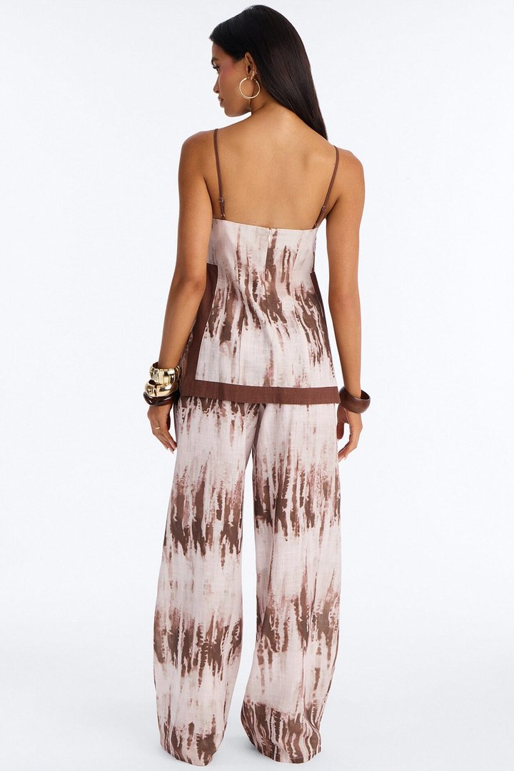Yanira Linen Pant Set - Brown Combo